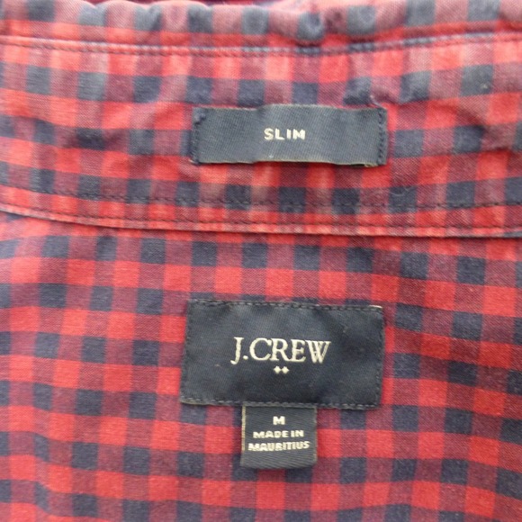 J.Crew Shirt Mens Medium Slim Fit Gingham Button Up Burgundy Navy Blue Cotton - Picture 5 of 9
